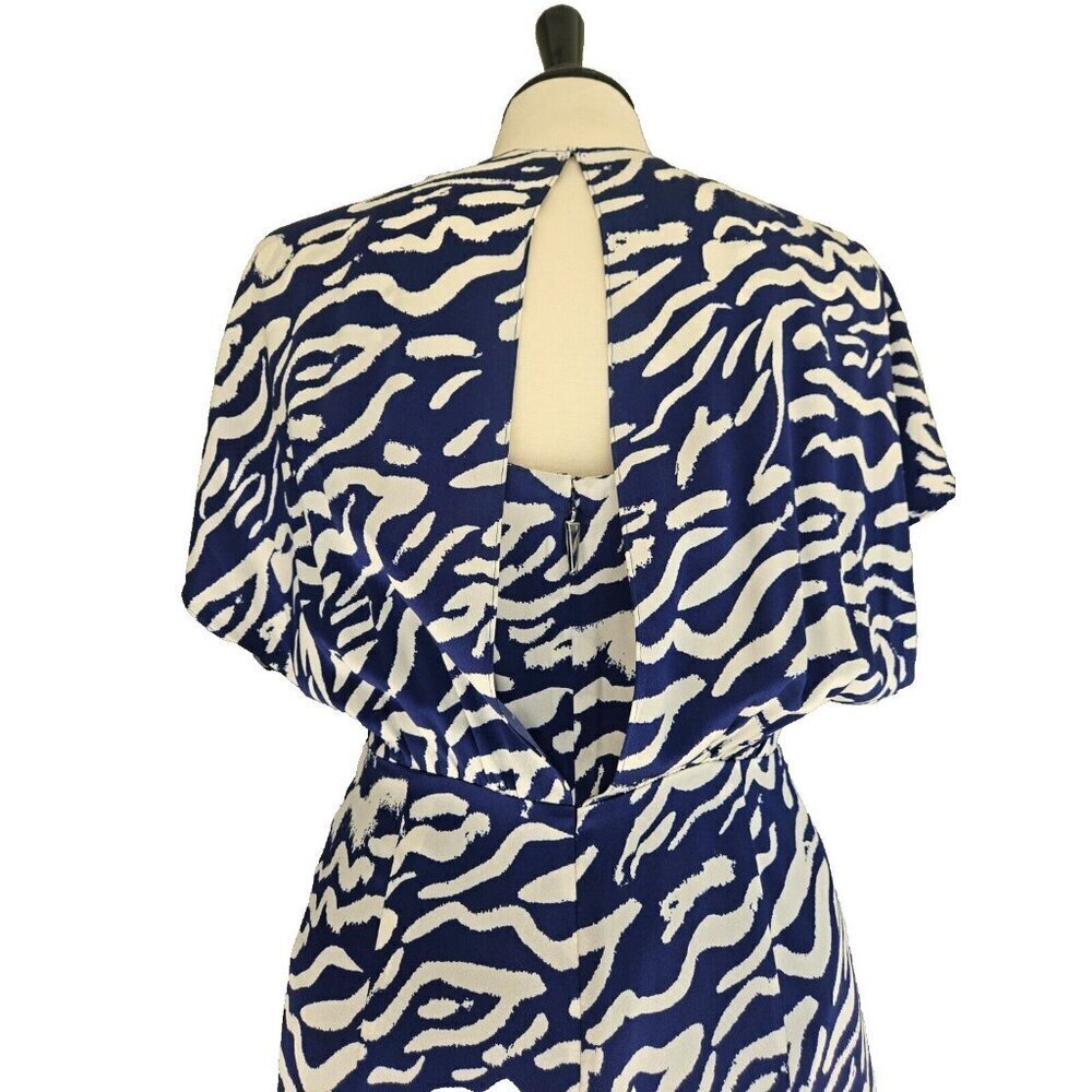 PRABAL GARUNG Blue and White Printed Silk Long Dress Ruched Bodice Size 8 - Picture 4 of 11